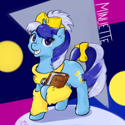 Size: 2000x2000 | Tagged: safe, artist:osakaoji, minuette, 80s, alternate hairstyle, bow, braces, leg warmers, solo