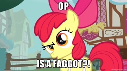 Size: 1280x720 | Tagged: safe, derpibooru import, apple bloom, image macro, meme, op is a faggot, vulgar