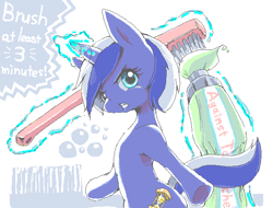 Size: 616x469 | Tagged: safe, artist:usappy-barkhaward, derpibooru import, minuette, unicorn, female, solo, toothbrush, toothpaste