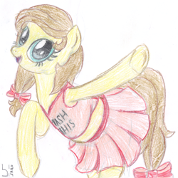 Size: 2052x2052 | Tagged: safe, artist:bamthand, oc, oc only, oc:cream heart, pony, bipedal, cheerleader, clothes, midriff, skirt, solo, traditional art