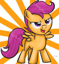 Size: 1050x1150 | Tagged: safe, artist:scooterloo, derpibooru import, scootaloo, pegasus, pony, flight to the finish, background rays, female, filly, solo