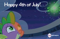 Size: 549x363 | Tagged: safe, derpibooru import, spike, dragon, equestria games (episode), 4th of july, equestria games, fireworks, hub logo, hubble, official, solo