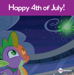 Size: 550x552 | Tagged: safe, derpibooru import, spike, dragon, equestria games (episode), 4th of july, equestria games, fireworks, hub logo, hub network, official, solo