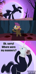 Size: 309x633 | Tagged: safe, artist:voltroball, edit, edited screencap, screencap, scootaloo, headless horse, sleepless in ponyville, headless, hoers mask, scared
