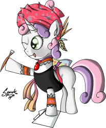 Size: 887x1072 | Tagged: safe, artist:zsparkonequus, derpibooru import, sweetie belle, crossover, final fantasy vi, happy, one eye closed, relm arrowny, solo