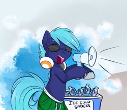 Size: 1150x998 | Tagged: safe, artist:lustrous-dreams, derpibooru import, oc, oc only, earth pony, pony, bronycon, convention badge, got dat ice cold water and it's only one dollar, headphones, ice cold water guy, male, megaphone, otakon, ponified, solo, stallion, sunglasses, unshorn fetlocks