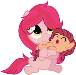 Size: 1024x1007 | Tagged: safe, artist:archerinblue, oc, oc only, oc:cherrychanga, oc:pink promenade, filly, foal, offspring, parent:cheese sandwich, parent:pinkie pie, parent:unnamed oc, parents:canon x oc, parents:cheesepie, simple background, transparent background, vector