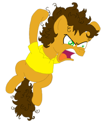 Size: 912x1100 | Tagged: safe, artist:crazynutbob, derpibooru import, cheese sandwich, earth pony, pony, angry, male, messy mane, midair, solo, stallion