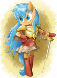 Size: 1844x2512 | Tagged: safe, artist:sadnessguy, pony, bipedal, eirika, fire emblem, fire emblem: the sacred stones, ponified, solo, sword