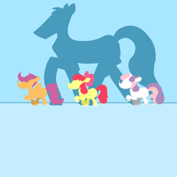 Size: 1024x1024 | Tagged: safe, artist:maareep, apple bloom, scootaloo, sweetie belle, flight to the finish, cutie mark crusaders, hearts as strong as horses, scene interpretation, shadow