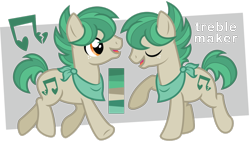 Size: 1280x739 | Tagged: safe, artist:ivyhaze, oc, oc only, oc:treble maker, pony, bandana, freckles, male, solo, stallion