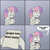 Size: 600x600 | Tagged: safe, sweetie belle, pony, unicorn, bipedal, comic, dialogue, exploitable meme, female, filly, googoo bars, gradient background, hoof hold, horn, letter, meme, paper, solo, speech bubble, sweetie's note meme, two toned hair, two toned mane, white coat