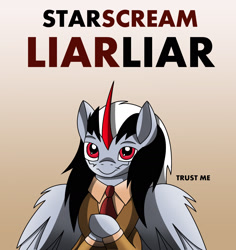 Size: 1579x1671 | Tagged: safe, artist:djmoonray, jim carrey, liar liar, movie, movie poster, parody, ponified, starscream, transformers, transformers prime