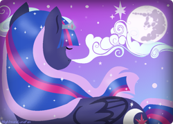 Size: 929x667 | Tagged: safe, artist:nightmarelunafan, oc, oc only, oc:princess sparkling night, alicorn, pony, alicorn oc, magical lesbian spawn, mare in the moon, moon, night, offspring, parent:princess luna, parent:twilight sparkle, parents:twiluna, solo