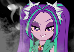 Size: 1280x899 | Tagged: safe, derpibooru import, edit, aria blaze, equestria girls, rainbow rocks, aria blazed, female, gem, high, marijuana, siren gem, smoke, solo