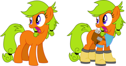 Size: 1234x647 | Tagged: safe, artist:forgotten-remnant, oc, oc only, oc:carrot patch, earth pony, pony, clothes, farmer, female, galoshes, hammer, mare, neckerchief, open mouth, simple background, solo, tools, transparent background