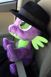 Size: 2006x3040 | Tagged: safe, derpibooru import, spike, fedora, hat, irl, photo, plushie, seatbelt, solo, spike plushie