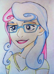 Size: 766x1043 | Tagged: safe, artist:twilight-changeling, bon bon, sweetie drops, human, glasses, humanized, light skin, solo