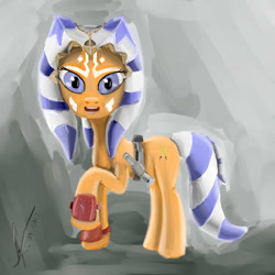 Size: 1024x1024 | Tagged: safe, artist:1vladislav, pony, ahsoka tano, female, lightsaber, looking at you, mare, ponified, raised hoof, solo, star wars, togruta