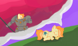 Size: 1511x900 | Tagged: artist needed, safe, derpibooru import, oc, oc only, oc:safe haven, earth pony, pony, armor, dream, grey knights, power armor, sleeping, solo, warhammer (game), warhammer 40k, weapon