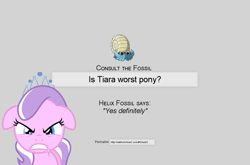 Size: 1021x674 | Tagged: safe, diamond tiara, consult the fossil, everypony hates diamond tiara, helix fossil, lord helix, omanyte, pokémon, twitch plays pokémon, worst pony