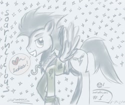 Size: 800x674 | Tagged: safe, artist:samahami, derpibooru import, soarin', monochrome, old cutie mark, solo