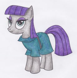 Size: 1024x1034 | Tagged: safe, artist:sophiemai, maud pie, earth pony, pony, clothes, female, gray coat, mare, purple mane, solo