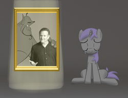 Size: 878x671 | Tagged: safe, artist:avastindy, derpibooru import, oc, oc only, oc:spark brush, pony, unicorn, dead, disney, genie, obligatory pony, robin williams, sad