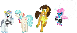 Size: 1024x447 | Tagged: safe, artist:starryoak, derpibooru import, cheese sandwich, coco pommel, seabreeze, silver shill, breezie, earth pony, pony, season 4, clothes, hooves, simple background, transparent background, unshorn fetlocks