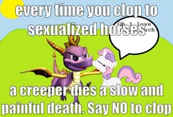 Size: 607x413 | Tagged: safe, artist:deadline4cop, sweetie belle, anti-clop, image macro, meme, spyro the dragon, spyrobelle