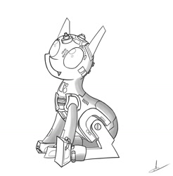 Size: 1276x1299 | Tagged: artist needed, safe, derpibooru import, android, monochrome, ponified, r2-d2, sitting, solo, star wars