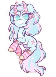 Size: 764x1046 | Tagged: safe, artist:sharkmochi, derpibooru import, oc, oc only, bow, clothes, heart eyes, horns, simple background, socks, solo, striped socks, transparent background, wingding eyes