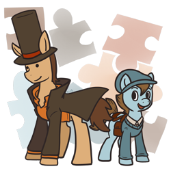 Size: 1000x1000 | Tagged: safe, artist:fuutachimaru, crossover, hershel layton, luke triton, ponified, professor layton