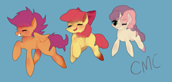 Size: 1200x576 | Tagged: safe, artist:pongtang, derpibooru import, apple bloom, scootaloo, sweetie belle, cutie mark crusaders, pixiv