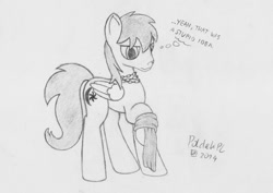 Size: 1063x751 | Tagged: safe, artist:poldekpl, derpibooru import, oc, oc only, oc:moonstar, pegasus, pony, monochrome, pencil drawing, solo, traditional art, wardrobe misuse