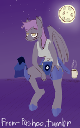 Size: 500x800 | Tagged: safe, artist:pashoo, derpibooru import, anthro, bat pony, unguligrade anthro, 30 minute art challenge, coffee, female, helmet, moon, night guard, solo