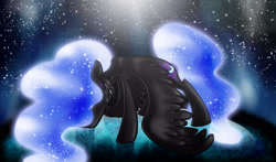 Size: 5000x2943 | Tagged: safe, artist:kelisah, nightmare moon, alicorn, pony, crying, female, horn, mare, solo