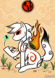 Size: 1024x1448 | Tagged: dead source, safe, artist:mort-the-cat, amaterasu, okami, ponified, solo