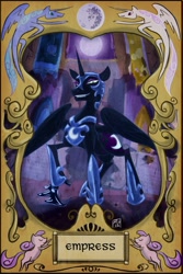 Size: 1204x1799 | Tagged: safe, artist:robd2003, derpibooru import, nightmare moon, grin, looking at you, mare in the moon, moon, smiling, solo, tarot, tarot card