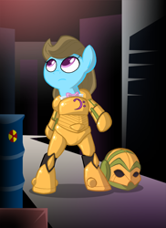 Size: 800x1098 | Tagged: safe, artist:willdrawforfood1, beauty brass, armor, bowtie, brassmare, iron man, iron mare, powered exoskeleton, solo