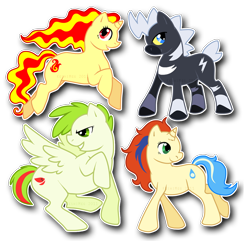 Size: 900x879 | Tagged: safe, artist:kaceymeg, blitzle, keldeo, pokémon, ponified, rapidash, shaymin