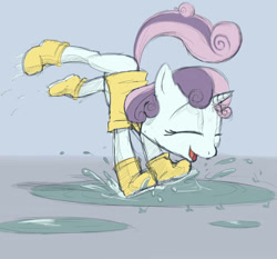 Size: 860x800 | Tagged: artist needed, safe, derpibooru import, sweetie belle, colored, puddle, solo, wellington boots