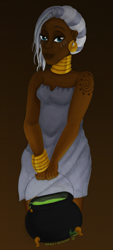 Size: 765x1693 | Tagged: safe, artist:nakaya, zecora, human, cauldron, dark skin, gradient background, humanized, solo