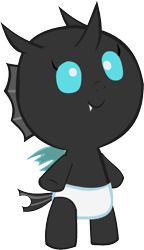 Size: 453x784 | Tagged: safe, artist:megarainbowdash2000, derpibooru import, changeling, nymph, bipedal, cute, diaper, fangs, foal, simple background, smiling, solo, transparent background, vector