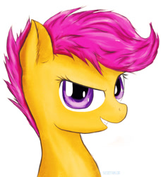 Size: 1050x1150 | Tagged: safe, artist:scooterloo, scootaloo, pegasus, pony, female, filly, simple background, solo, white background