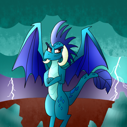 Size: 1000x1000 | Tagged: safe, artist:dragonpone, derpibooru exclusive, princess ember, dragon, gauntlet of fire, angry, lightning, solo