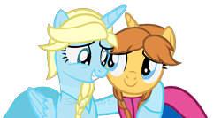 Size: 1278x678 | Tagged: safe, artist:skyheart-bases, anna, elsa, frozen (movie), hug, ponified