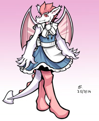 Size: 1200x1469 | Tagged: safe, artist:mcbain, fizzle, dragon, clothes, crossdressing, maid, socks, solo