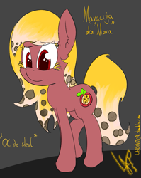 Size: 757x949 | Tagged: safe, artist:magical disaster, derpibooru import, oc, oc only, oc:maracuja, food pony, original species, concept art, fruit pony, solo