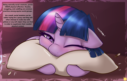Size: 3300x2100 | Tagged: safe, artist:captainpudgemuffin, twilight sparkle, pony, unicorn, behaving like a cat, captainpudgemuffin is trying to murder us, cheek fluff, cute, female, lonely, mare, nuzzling, one eye closed, pillow, snuggling, solo, sweet dreams fuel, twiabetes